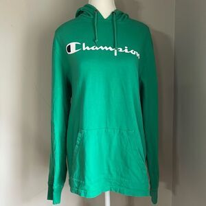 Women’s 100% Cotton Green Champion Draw String Hooded Sweatshirt. Size Medium